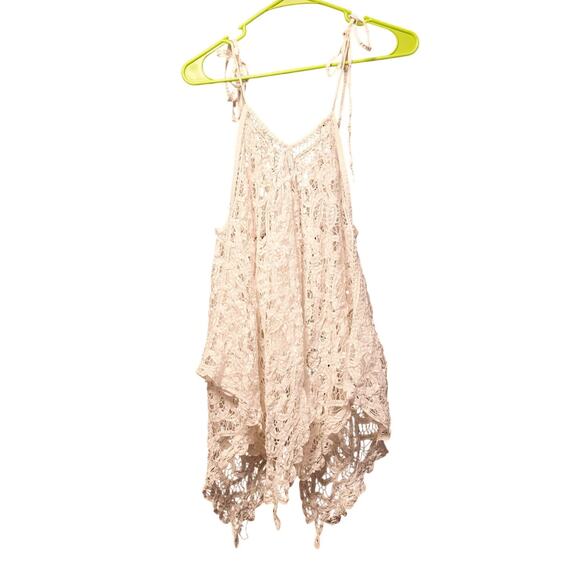kenar white thick lace handkerchief hem tie shoulder tank size large boho - Picture 1 of 4